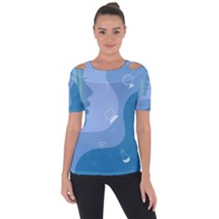 Online Woman Beauty Blue Shoulder Cut Out Short Sleeve Top