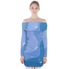 Online Woman Beauty Blue Long Sleeve Off Shoulder Dress by Mariart