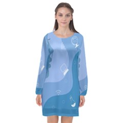 Online Woman Beauty Blue Long Sleeve Chiffon Shift Dress  by Mariart