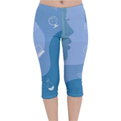 Online Woman Beauty Blue Velvet Capri Leggings  by Mariart