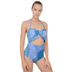 Online Woman Beauty Blue Scallop Top Cut Out Swimsuit