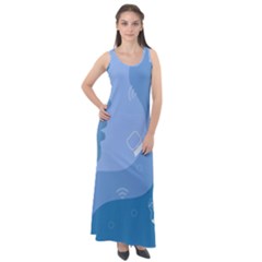 Online Woman Beauty Blue Sleeveless Velour Maxi Dress