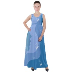 Online Woman Beauty Blue Empire Waist Velour Maxi Dress