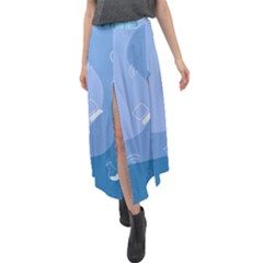 Online Woman Beauty Blue Velour Split Maxi Skirt by Mariart