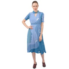 Online Woman Beauty Blue Keyhole Neckline Chiffon Dress by Mariart