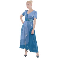 Online Woman Beauty Blue Button Up Short Sleeve Maxi Dress