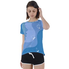 Online Woman Beauty Blue Short Sleeve Foldover Tee by Mariart