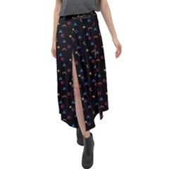 Abstract Texture Velour Split Maxi Skirt