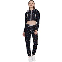 Abstract Texture Cropped Zip Up Lounge Set