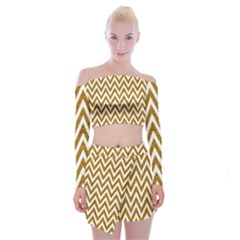 Chevron Gold Off Shoulder Top With Mini Skirt Set by impacteesstreetweargold