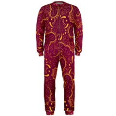 Golden Red Pattern Onepiece Jumpsuit (men)  by designsbymallika