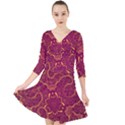 Golden Red Pattern Quarter Sleeve Front Wrap Dress View1