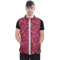 Golden Red Pattern Men s Puffer Vest by designsbymallika