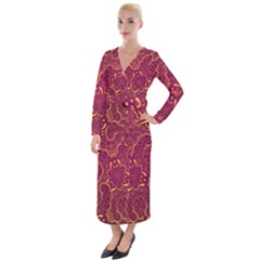 Golden Red Pattern Velvet Maxi Wrap Dress by designsbymallika