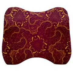 Golden Red Pattern Velour Head Support Cushion by designsbymallika