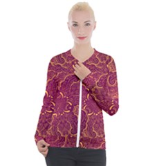 Golden Red Pattern Casual Zip Up Jacket by designsbymallika