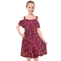 Golden Red Pattern Kids  Cut Out Shoulders Chiffon Dress by designsbymallika