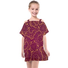 Golden Red Pattern Kids  One Piece Chiffon Dress by designsbymallika