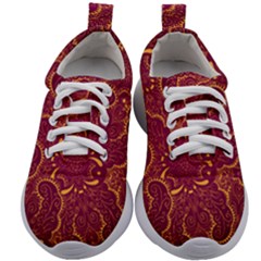 Golden Red Pattern Kids Athletic Shoes by designsbymallika