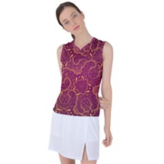 Golden Red Pattern Women s Sleeveless Sports Top by designsbymallika