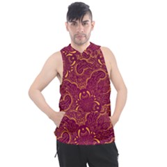 Golden Red Pattern Men s Sleeveless Hoodie by designsbymallika