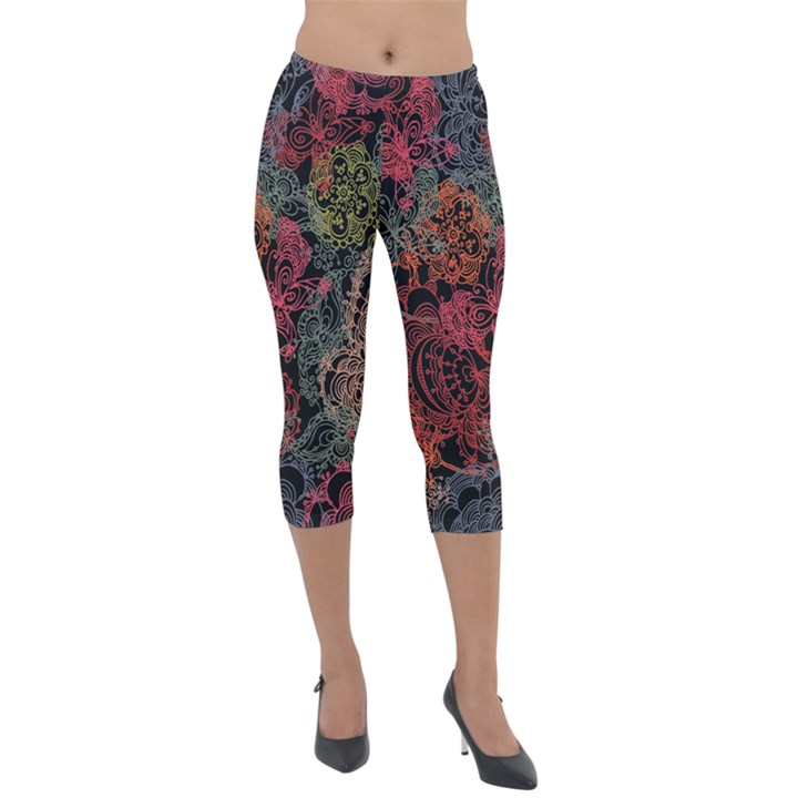 Seamless Color Design Lightweight Velour Capri Leggings 