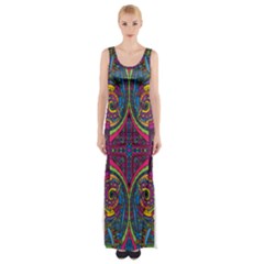 Colorful Boho Pattern Thigh Split Maxi Dress by designsbymallika