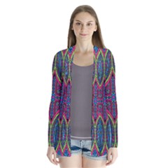 Colorful Boho Pattern Drape Collar Cardigan by designsbymallika