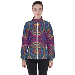 Colorful Boho Pattern Women s High Neck Windbreaker by designsbymallika