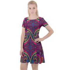 Colorful Boho Pattern Cap Sleeve Velour Dress  by designsbymallika