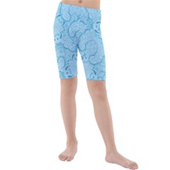 Blue Lines Pattern Kids  Mid Length Swim Shorts by designsbymallika