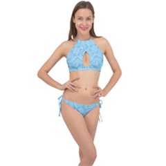 Blue Lines Pattern Cross Front Halter Bikini Set by designsbymallika