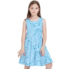 Blue Lines Pattern Kids  Skater Dress