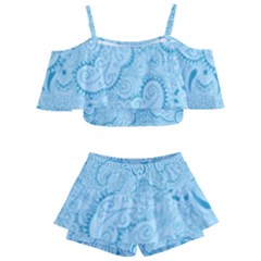 Blue Lines Pattern Kids  Off Shoulder Skirt Bikini by designsbymallika