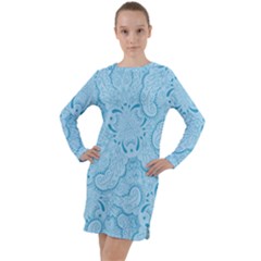 Blue Lines Pattern Long Sleeve Hoodie Dress by designsbymallika