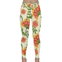 Orange Flowers Classic Yoga Leggings by designsbymallika