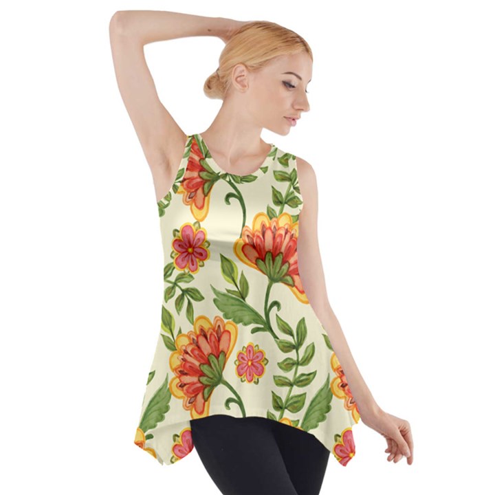 Orange Flowers Side Drop Tank Tunic