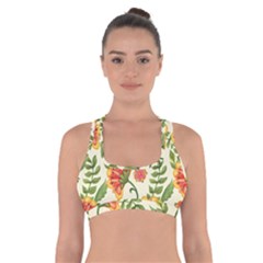 Orange Flowers Cross Back Sports Bra by designsbymallika