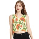 Orange Flowers V-Neck Cropped Tank Top View1