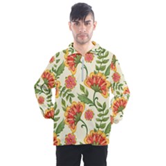 Orange Flowers Men s Half Zip Pullover by designsbymallika