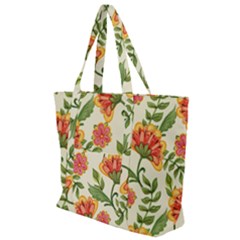 Orange Flowers Zip Up Canvas Bag by designsbymallika