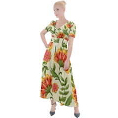 Orange Flowers Button Up Short Sleeve Maxi Dress by designsbymallika