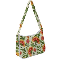 Orange Flowers Zip Up Shoulder Bag by designsbymallika