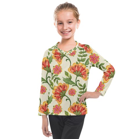 Orange Flowers Kids  Long Mesh Tee by designsbymallika