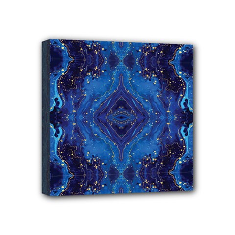 Blue Golden Marble Print Mini Canvas 4  X 4  (stretched) by designsbymallika