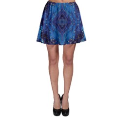 Blue Golden Marble Print Skater Skirt by designsbymallika