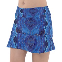 Blue Golden Marble Print Tennis Skorts by designsbymallika