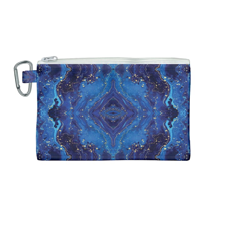 Blue Golden Marble Print Canvas Cosmetic Bag (Medium)