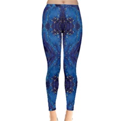 Blue Golden Marble Print Inside Out Leggings by designsbymallika