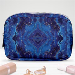 Blue Golden Marble Print Make Up Pouch (small) by designsbymallika